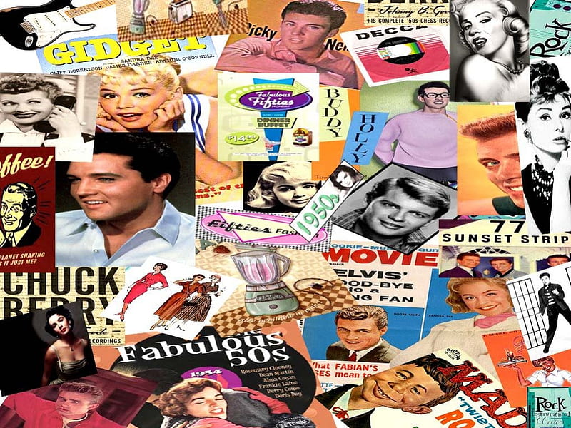 The 50s, music, elvis, 1950s, collage, rock and roll, 50s, entertainment, fifties, 1950, HD wallpaper