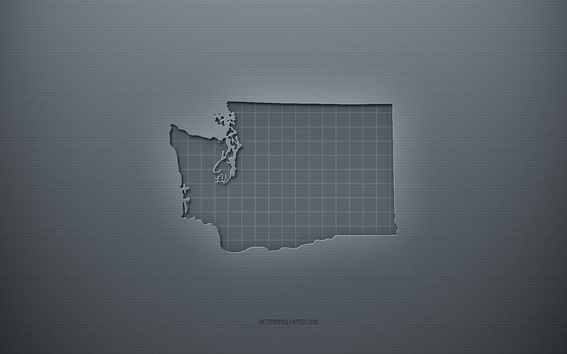 Washington map, gray creative background, Washington, USA, gray paper texture, American states, Washington map silhouette, map of Washington, gray background, Washington 3d map, HD wallpaper