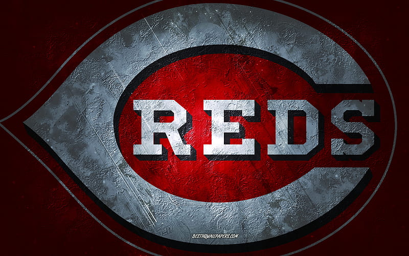 Cincinnati Reds, American baseball team, red stone background, Cincinnati Reds logo, grunge art, MLB, baseball, USA, Cincinnati Reds emblem, HD wallpaper