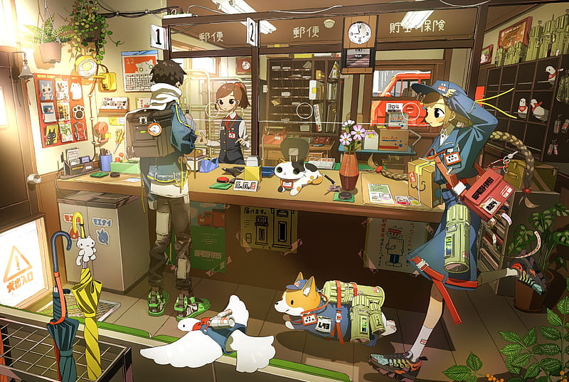 anime room, post office, people, mood, uniform, Anime, HD wallpaper