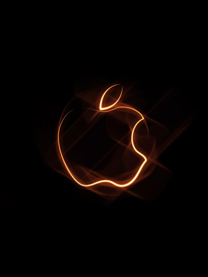 Apple Logo, abstract, apple, black, dark, digital, fire, gold, ios, iphone, logo, HD phone wallpaper
