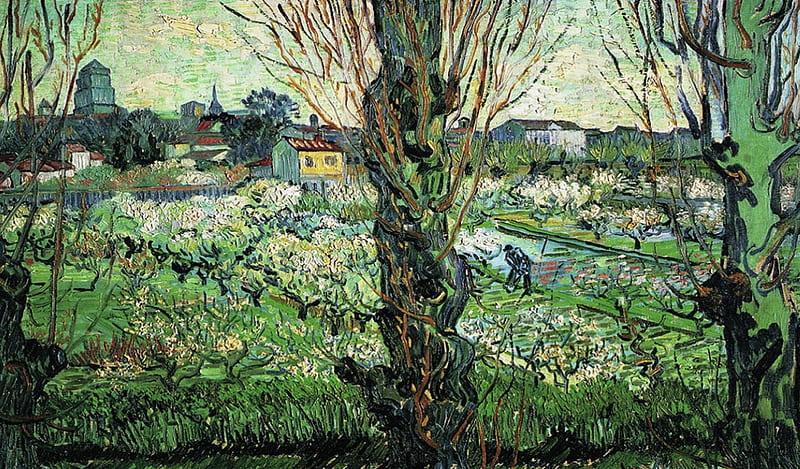 View of Arles, art, old master, Van Gogh, artwork, Vincent VanGogh, VanGogh, Arles, painting, wide screen, scenery, oldmaster, landscape, HD wallpaper