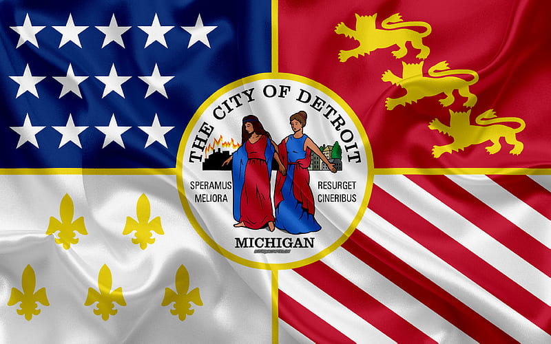 Flag of Detroit silk texture, American city, colored silk flag, Detroit flag, Michigan, USA, art, United States of America, Detroit, HD wallpaper