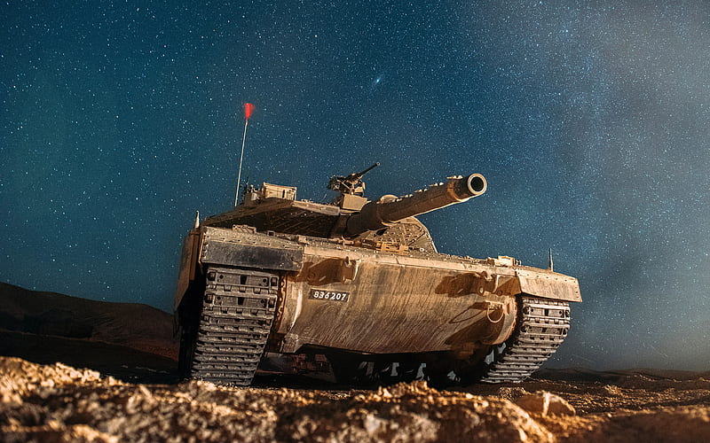 Merkava, starry sky, Israeli MBT, modern armored vehicles, night, Merkava-4, Israeli Army, Israel Defense Forces, Israel, tanks, Israeli main battle tank, tank shot moment, HD wallpaper