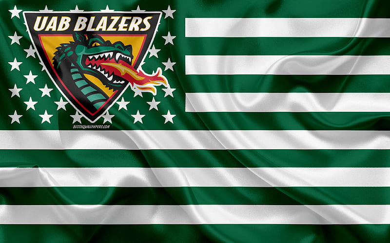UAB Blazers, American football team, green background, UAB Blazers logo,  grunge art, HD wallpaper