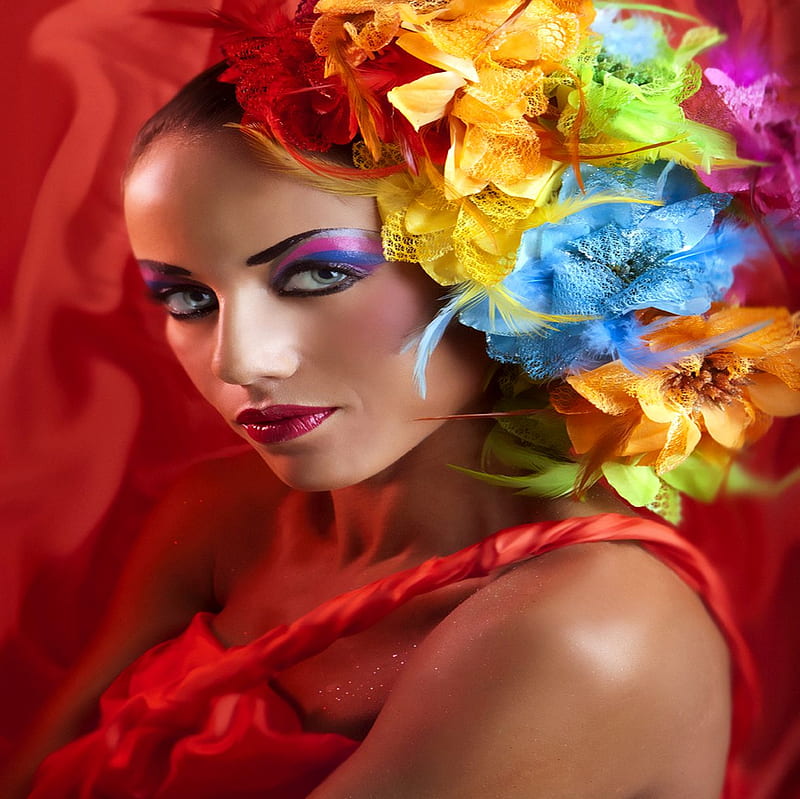 DECORATIVE WOMAN .., red, colorful, art, model, head, decorative, woman ...