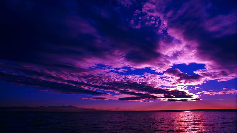 Deep Purple Sunset, sky, sea, sunsets, ocean, HD wallpaper