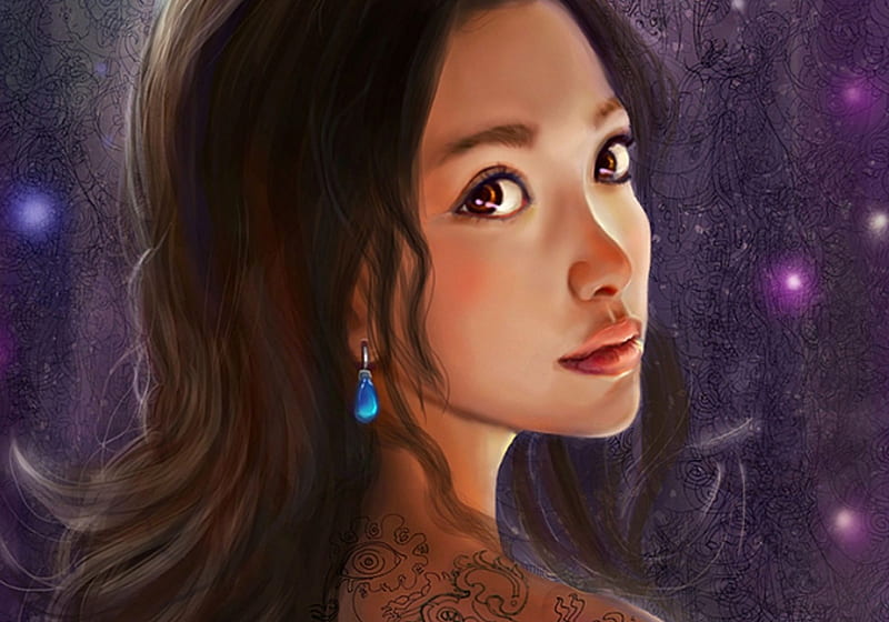 Beauty, art, tattoo, woman, maximko, fantasy, girl, purple, asian, face, HD  wallpaper | Peakpx
