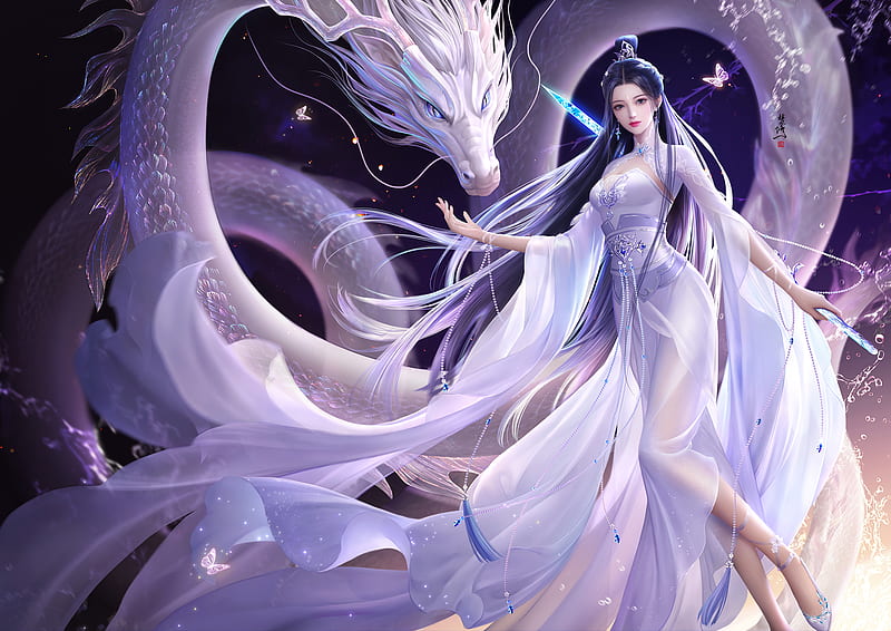 Fantasy, Women, Oriental , Chinese Dragon , Long Hair, HD wallpaper