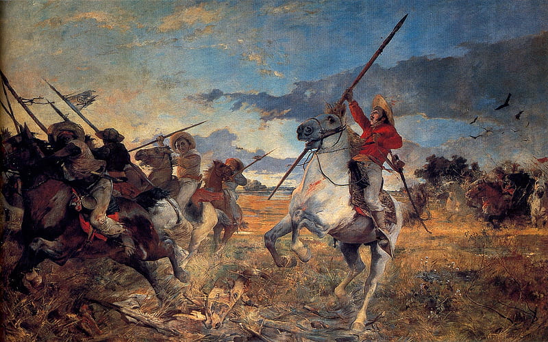 Vuelvan caras, battle, painting, fight, man, horse, arturo michelena, art, army, cal, pictura, HD wallpaper