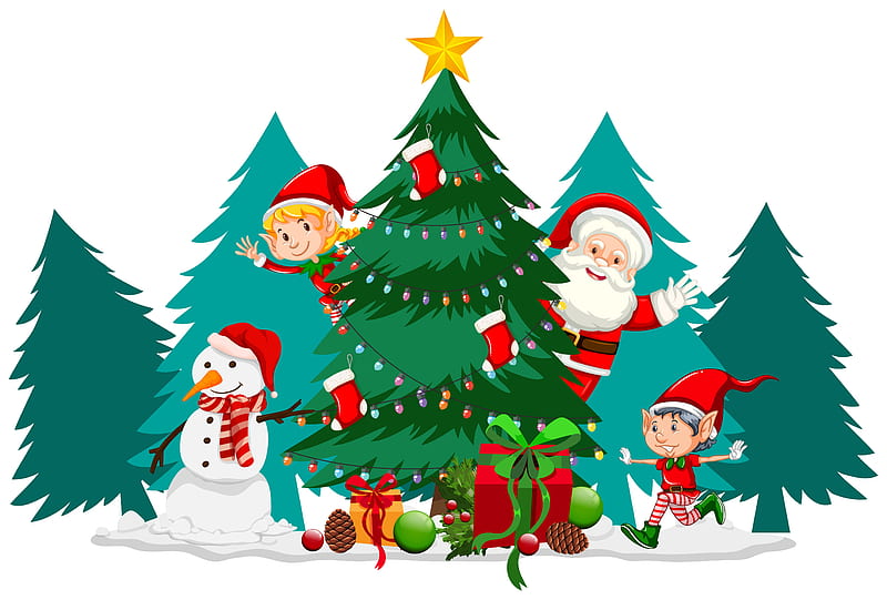 Holiday, Christmas, Elf , Santa , Snowman, HD wallpaper