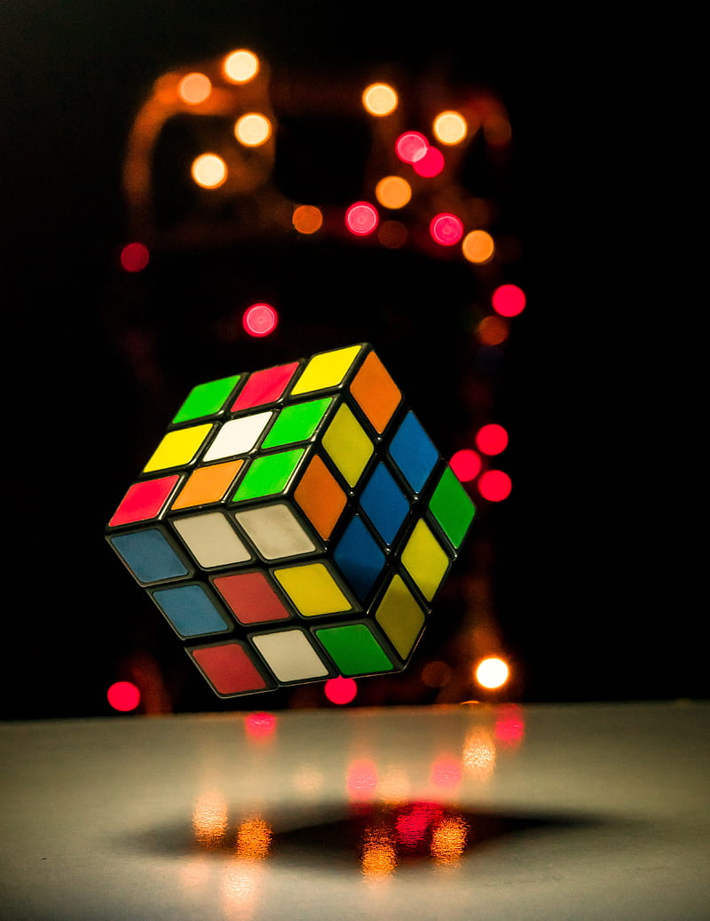 rubiks cube, cube, colorful, glare, lights, HD phone wallpaper