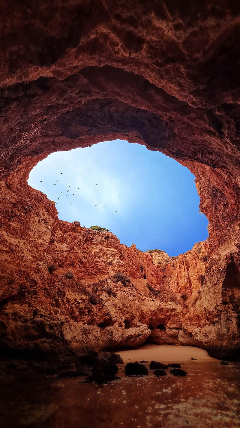 Blue skies , caves, hole in the roof, HD phone wallpaper