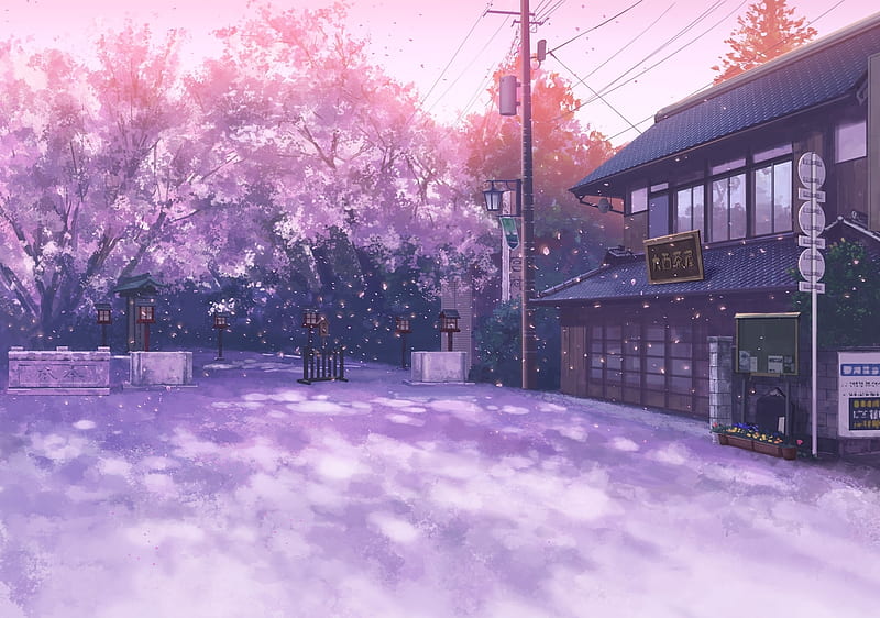 Sakura Street, art, sakura, japan, japanese, oriental, scenery, orginal, cherry blossom, HD wallpaper