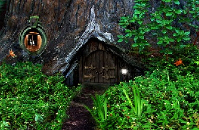 ✿.Amazing of Tree House.✿, rocks, house, stunning, door, Nature, jungle, flowers, forests, resources, gate, lovely, premade, hanging, trees, cool, dragonflies, woods, home, candlelight, bonito, leaves, green, stock , scenery, lamp, window, view, cuteness, places, colors, plants, backgrounds, ivy, HD wallpaper