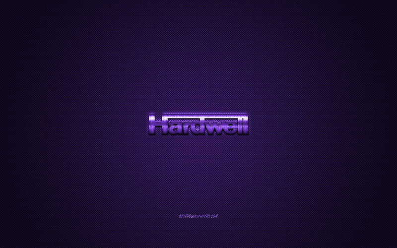 Hardwell logo, purple shiny logo, Hardwell metal emblem, Dutch DJ, Robbert van de Corput, purple carbon fiber texture, Hardwell, brands, creative art, HD wallpaper