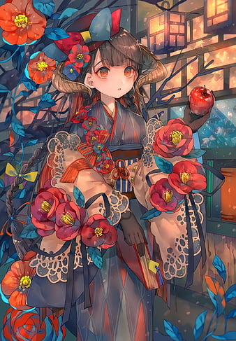 Anime Girl Mask Flower Digital Art 4K Wallpaper iPhone HD Phone #9450f