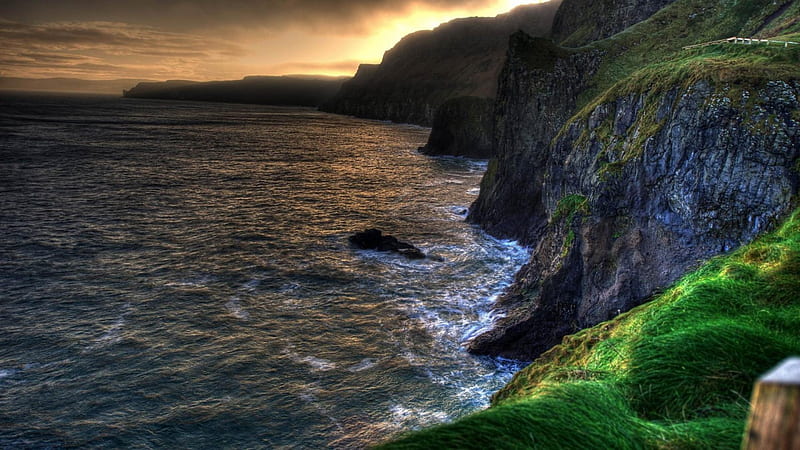 ballintoy northern ireland r, cliffs, grass, r, coast, sea, HD wallpaper