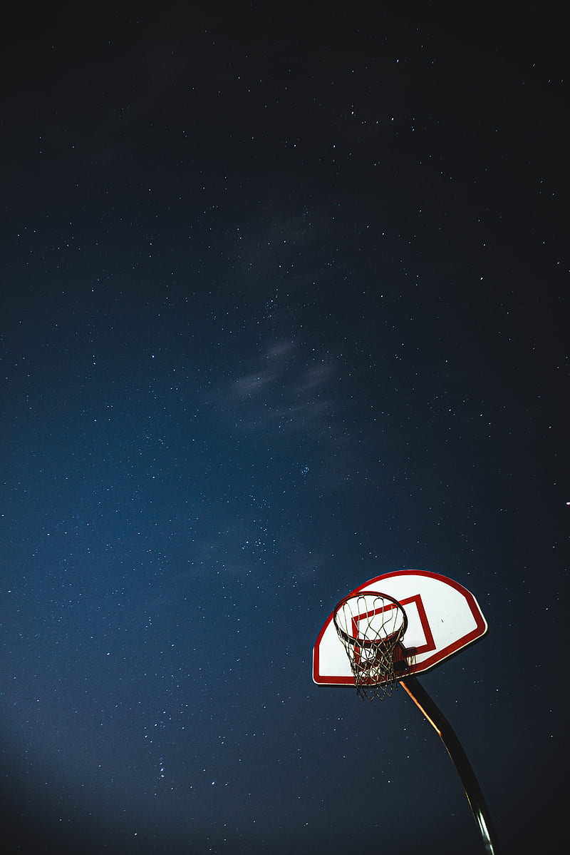 basketball, basketball backboard, net, night, stars, HD phone wallpaper
