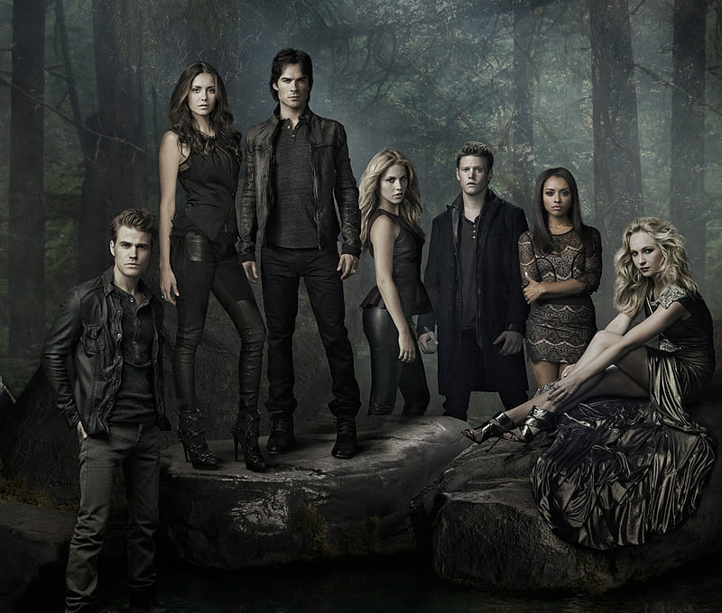 The Vampire Diaries (TV Series 2009– ), poster, the vampire diaries, man, woman, fantasy, all, girl, actress, dark, tv series, actor, HD wallpaper