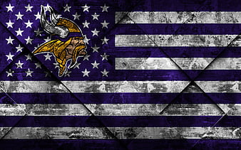 Minnesota Vikings American football club, grunge art, grunge texture, American flag, NFL, Minneapolis, Minnesota, USA, National Football League, USA flag, American football, HD wallpaper