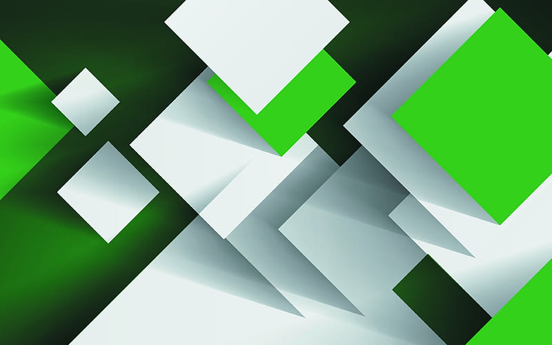 squares material design, green and white, geometric shapes, lines, geometry, creative, strips, abstract art, green backgrounds, HD wallpaper