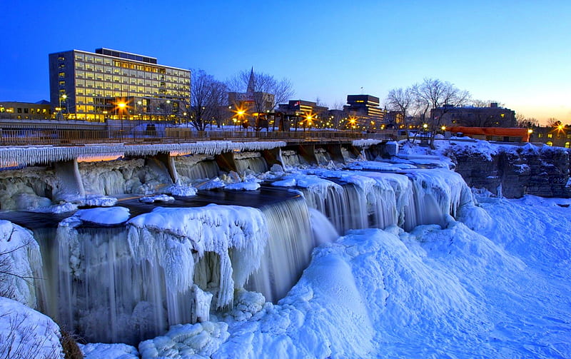 WINTER CITY, Ontario, Canada, New Edinburgh, ice, lights, night, winter, Ottawa, HD wallpaper