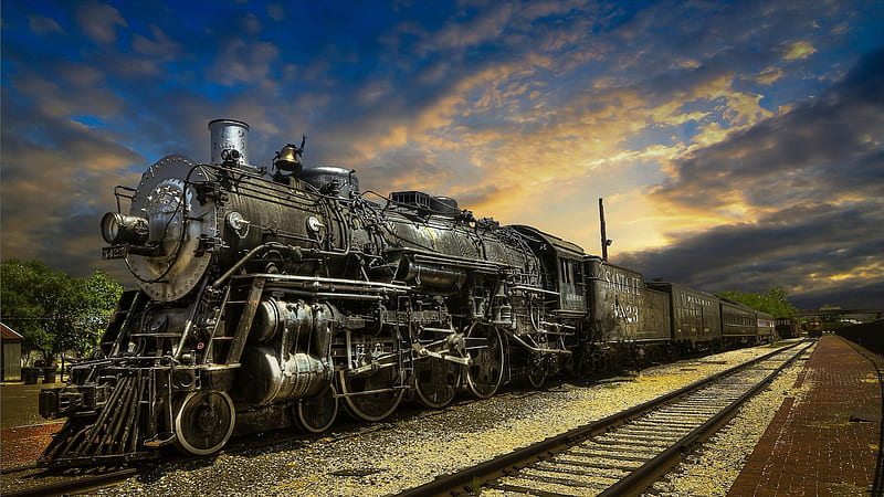 fantastic santa fe steam train r, locomotive, train, r, steam, clouds, tracks, HD wallpaper