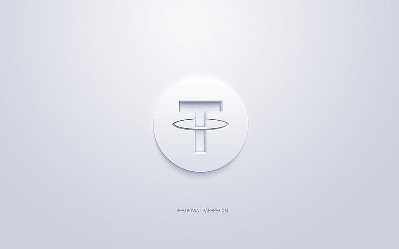 Tether logo, 3d white logo, 3d art, white background, cryptocurrency, Tether, finance concepts, business, Tether 3d logo, HD wallpaper