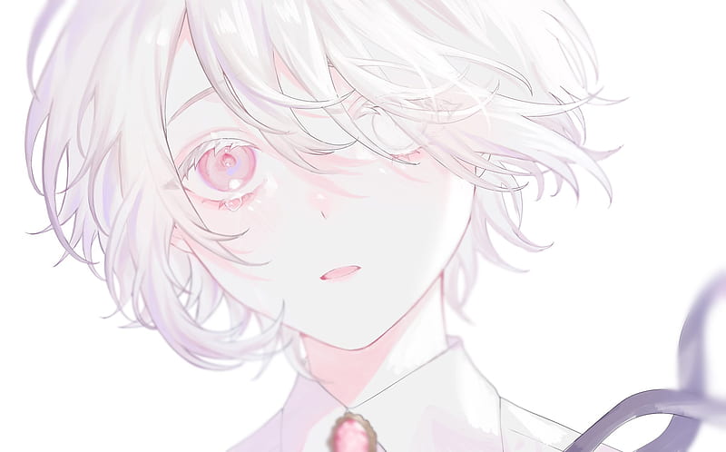 heterochromia short hair young anime boy, wet wearin