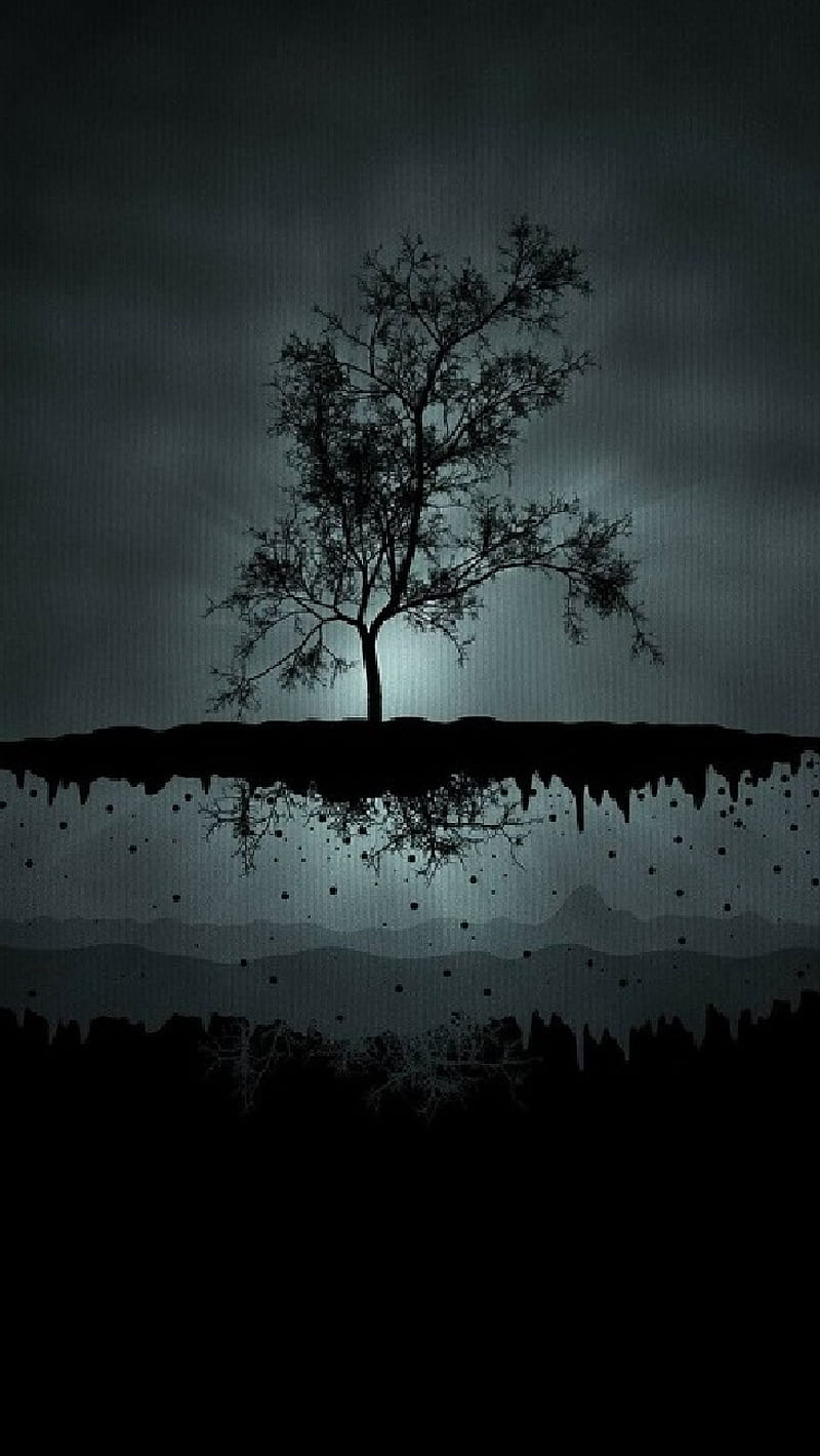 Tree, black, fantasy, floating, island, mythical, HD phone wallpaper