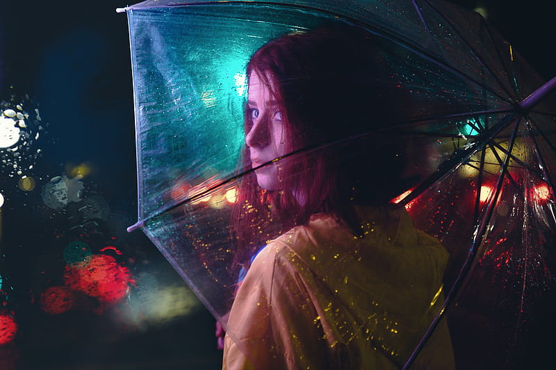 Girl With Umbrella, girls, model, umbrella, rain, HD wallpaper