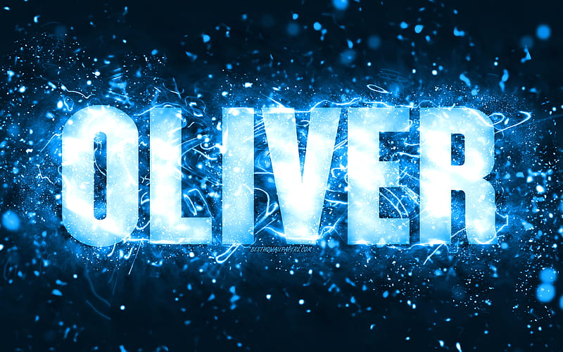 Happy Birtay Oliver blue neon lights, Oliver name, creative, Oliver Happy Birtay, Oliver Birtay, popular american male names, with Oliver name, Oliver, HD wallpaper