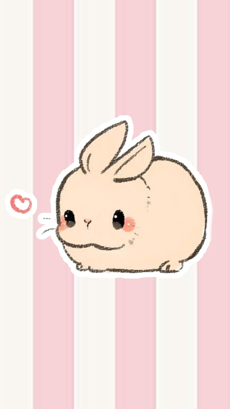 Cute heart bunny, kawaii, stripe, HD phone wallpaper