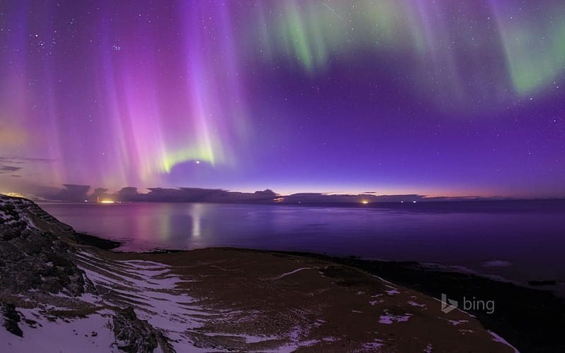 aurora borealis over the coast of iceland, aurora, the, borealis, cost, over, iceland, HD wallpaper
