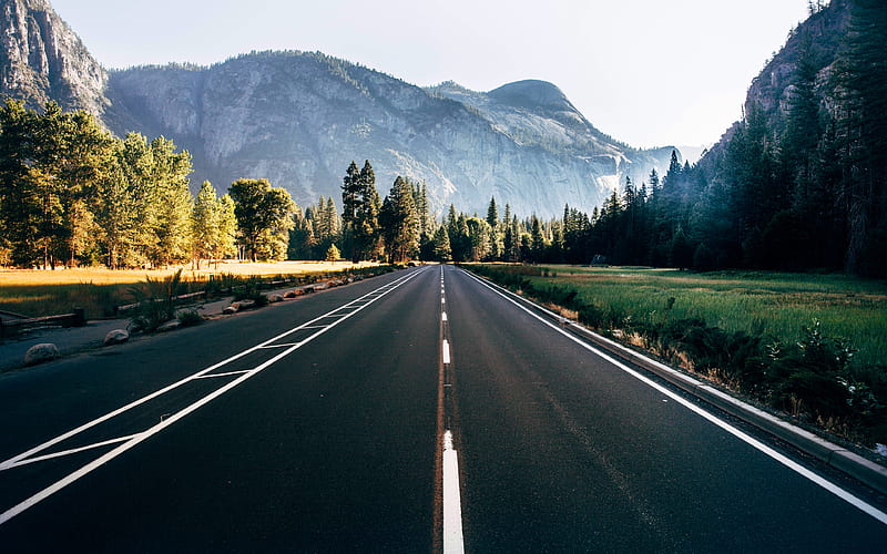 Yosemite National Park, road, mountains, forest, Sierra Nevada, USA, America, HD wallpaper