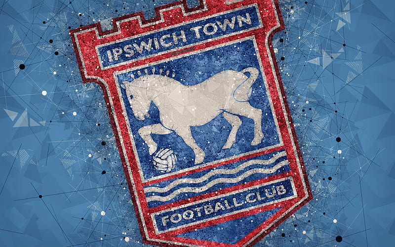 Ipswich Town FC geometric art, logo, blue abstract background, English football club, emblem, EFL Championship, Ipswich, Suffolk, England, United Kingdom, football, English Championship, HD wallpaper