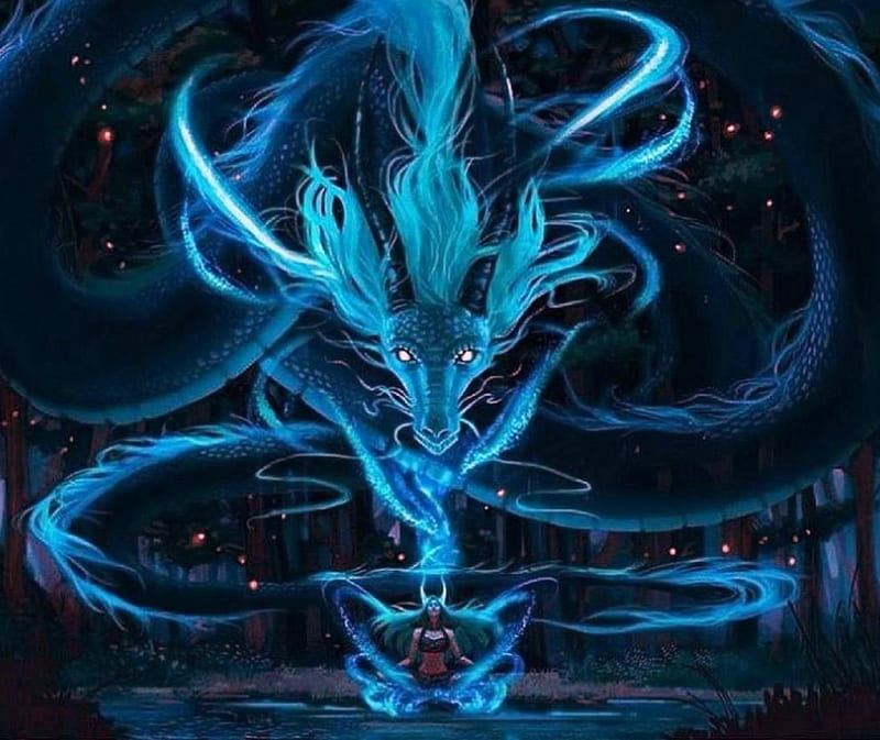 'Dragon spirit'....., spirit, mystical, woman, dragon, HD wallpaper