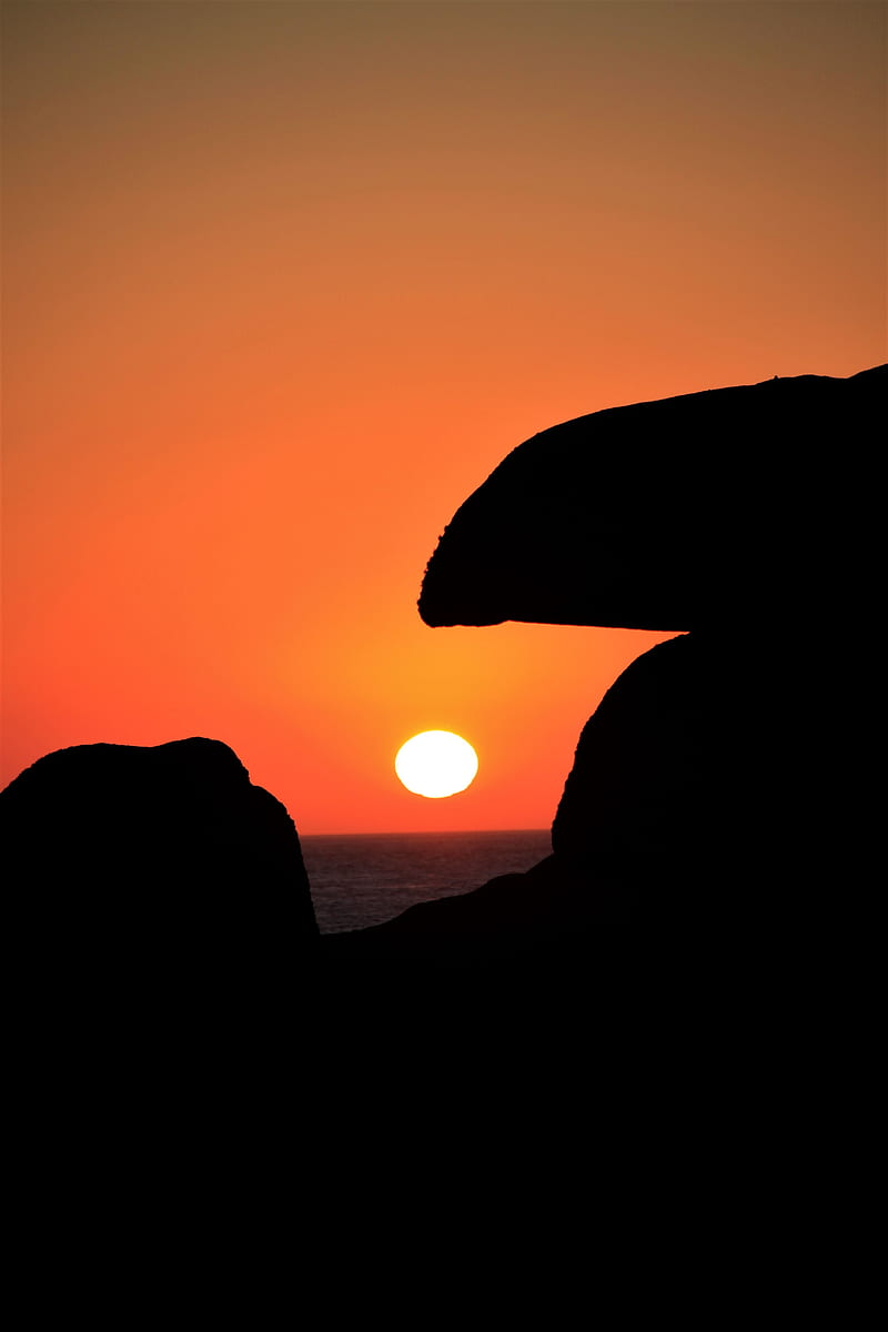 sun, sunset, cliffs, dark, HD phone wallpaper