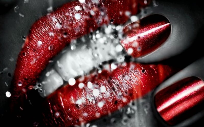 Fiery Wet Lips, water, 3d and cg, lips, abstract, sexy, fingernails, women, HD wallpaper