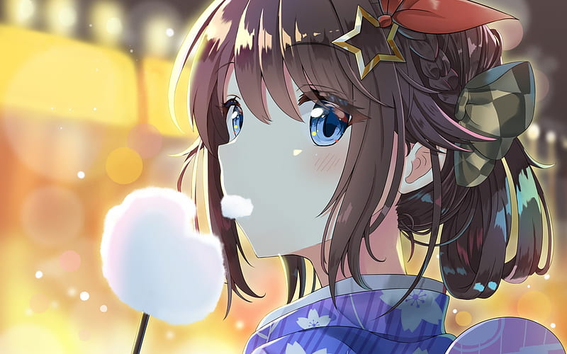 Tokino Sora, blue eyes, kimono, manga, Virtual Youtuber, HD wallpaper