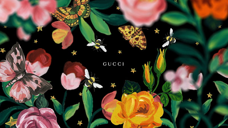 Gucci Word Surrounded By Butterfly And Flowers Gucci, HD wallpaper