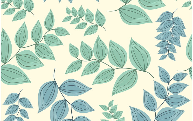 retro texture with leaves, floral retro background, retro texture, green leaves, background with leaves, HD wallpaper