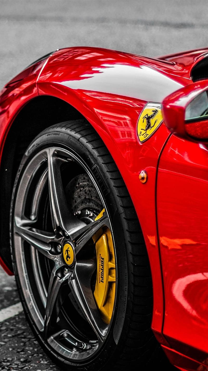 Ferrari Car, Tyre And Logo, tyre, ferrari logo, HD phone wallpaper