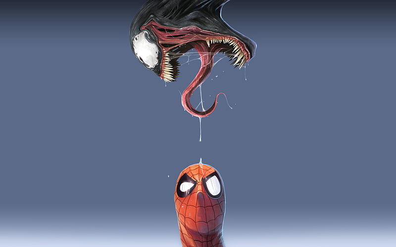 Spiderman and venom, spiderman, venom, 3d, funny, HD wallpaper