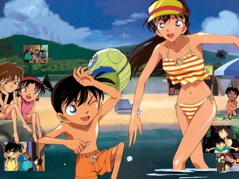 Detective Conan, Mitsuhiko, Swimsuits, Ran Mouri, Summer, Haibara Ai, Ayumi, Cute, Conan Edogawa, HD wallpaper