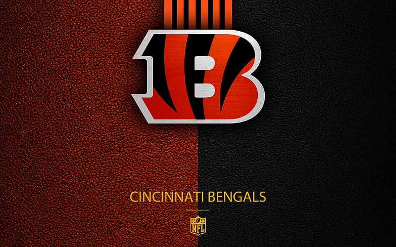 Cincinnati Bengals American football, logo, emblem, Cincinnati, Ohio, USA, NFL, black orange leather texture, National Football League, Northern Division, HD wallpaper
