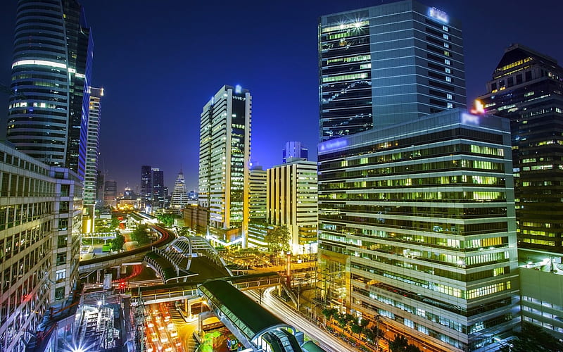 Bangkok, city lights, skyscrapers, business centers, modern city, Thailand, HD wallpaper