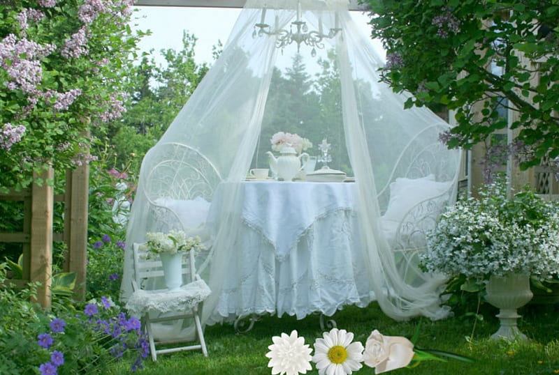 Romantic Summer White Garden Tea, in gradina vara, o, ceai, ceasca de, HD wallpaper