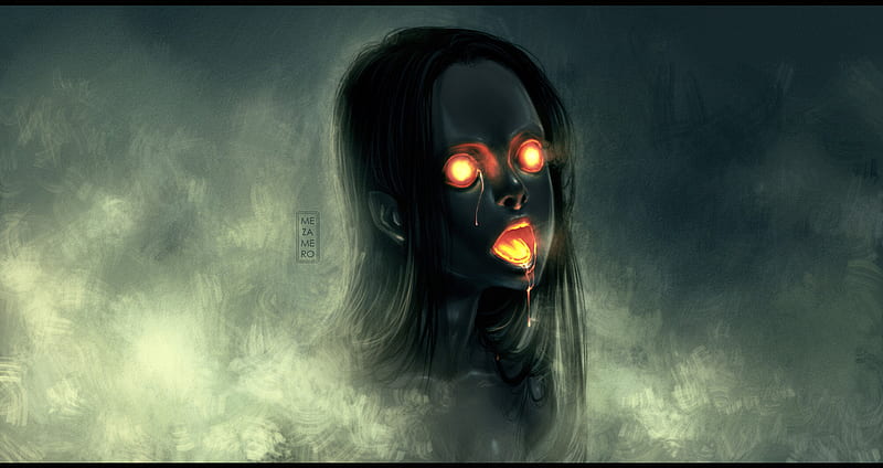 demon inside little girl, glowing, haunted, fire, demon, girl, gothic, demonic, dark, smoke, HD wallpaper